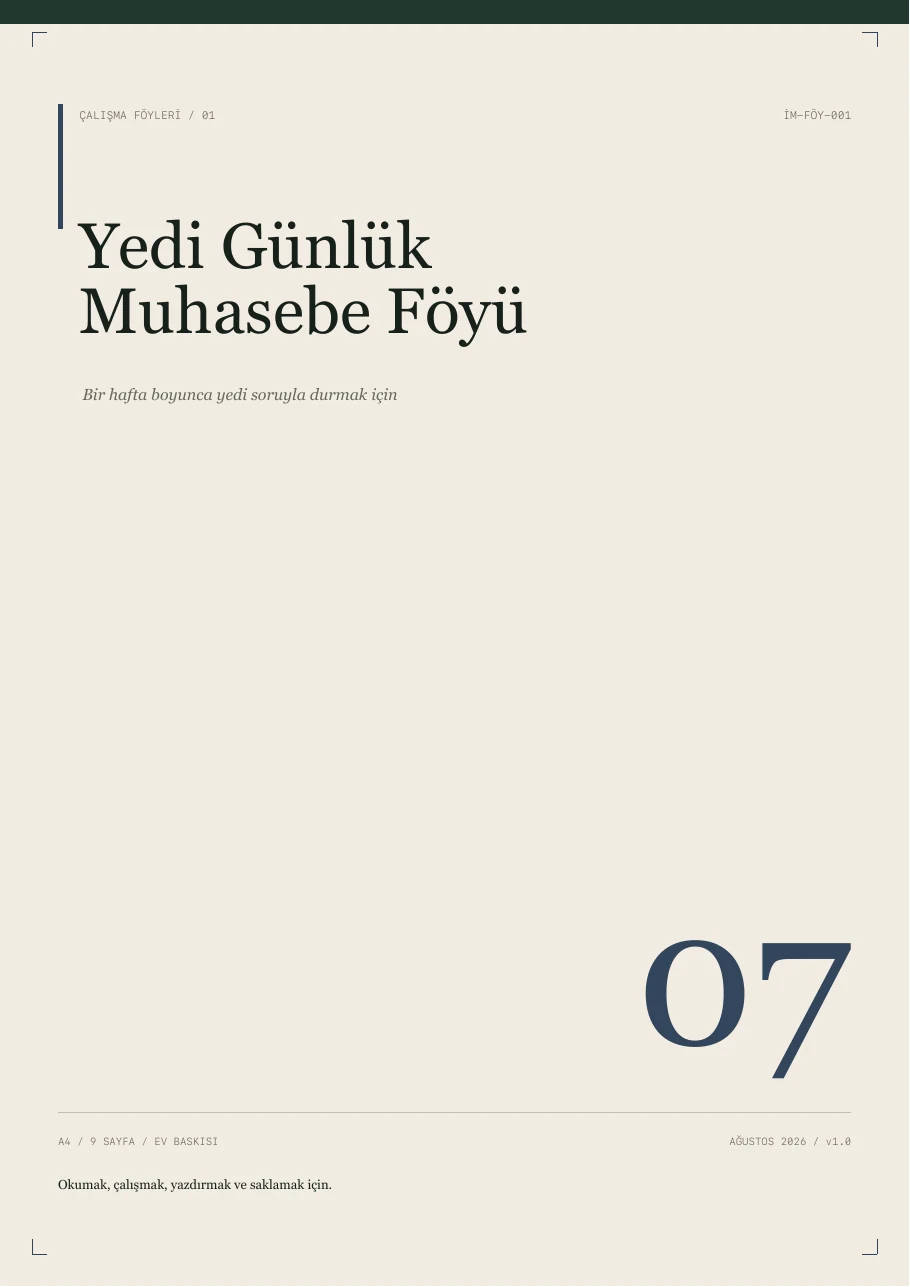 Yedi Günlük Muhasebe Föyü kapak önizlemesi